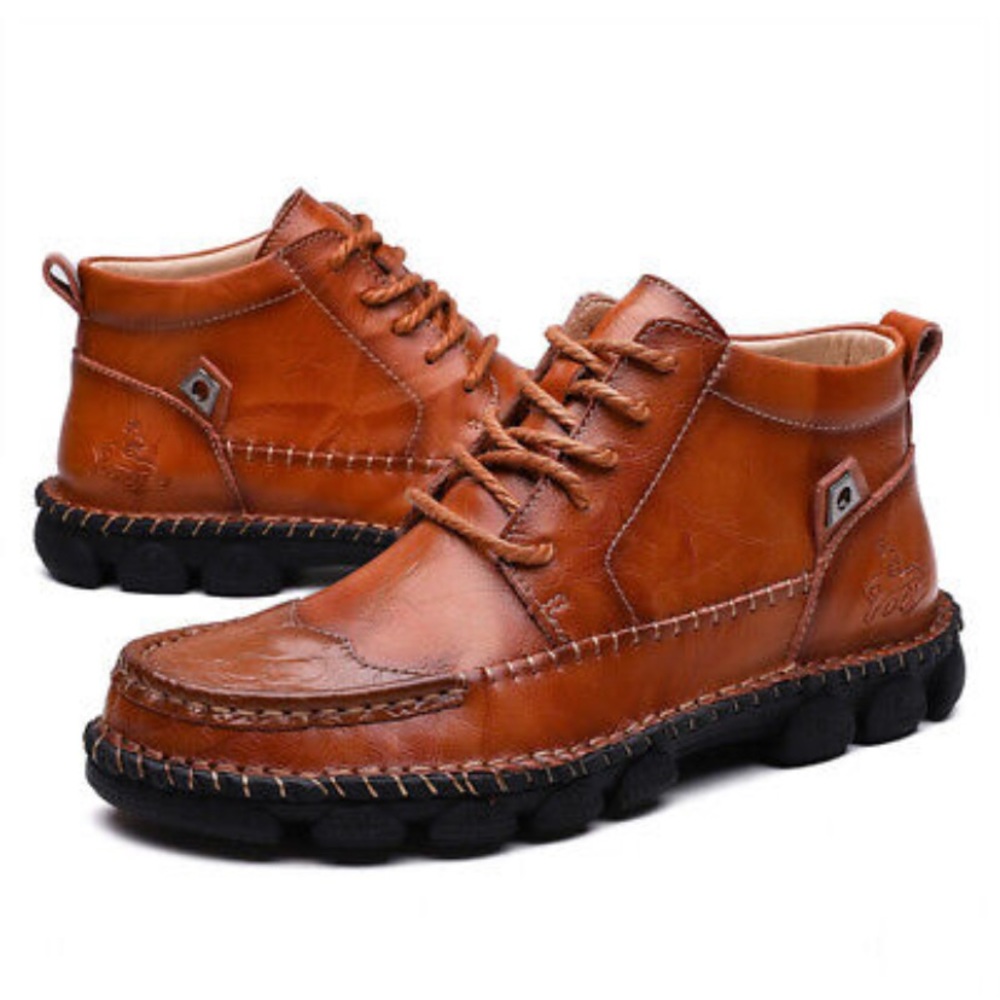 🆕 Mens High-Top Driving Leather Shoes Fashion Lace Up Tooling Ankle Boots